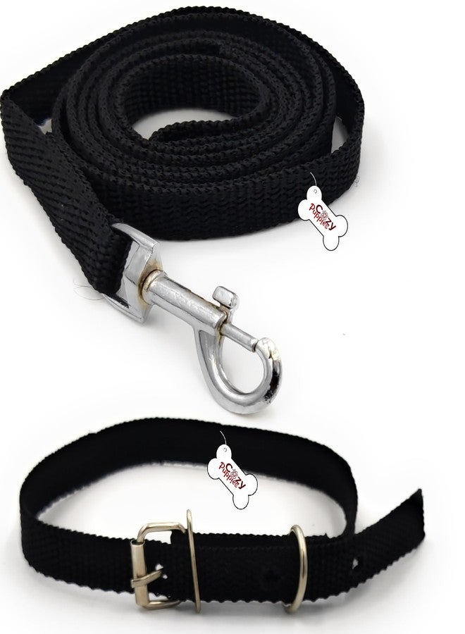Dog Neck Collar Belts and Leash Set Adjustable Collar with Leash for Cat and Dogs Leash with Snap Hook for Convenient Walking and Training (Small (Neck Girth = 31-40 cm, Width = 0.5 inch), Black)